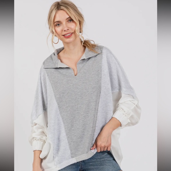 Contrast Collared Oversized Sweatshirt - Picture 3 of 6